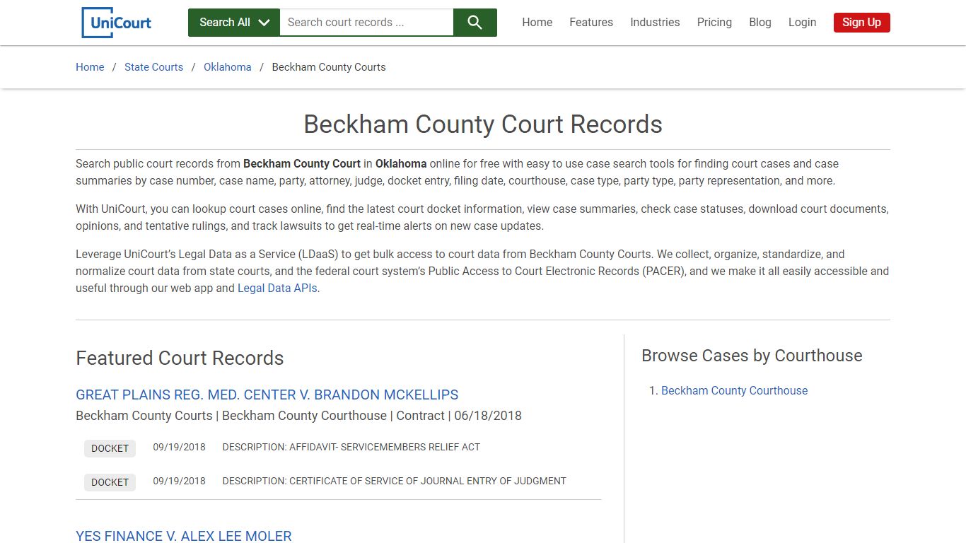 Beckham County Court Records | Oklahoma | UniCourt