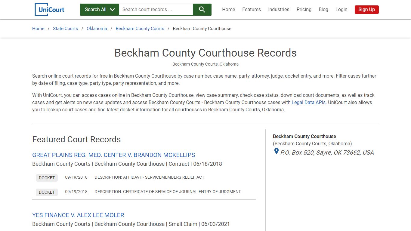 Beckham County Courthouse Records | Beckham | UniCourt