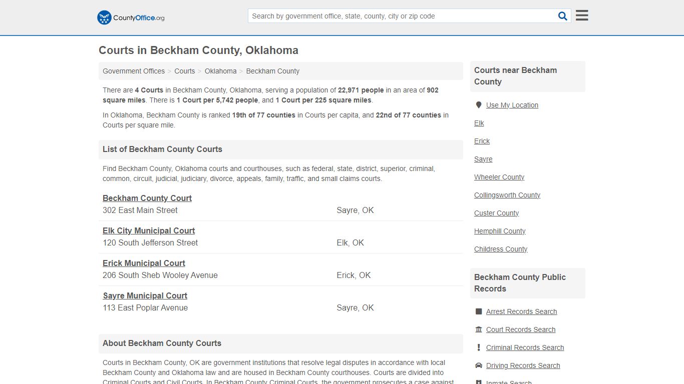 Courts - Beckham County, OK (Court Records & Calendars)