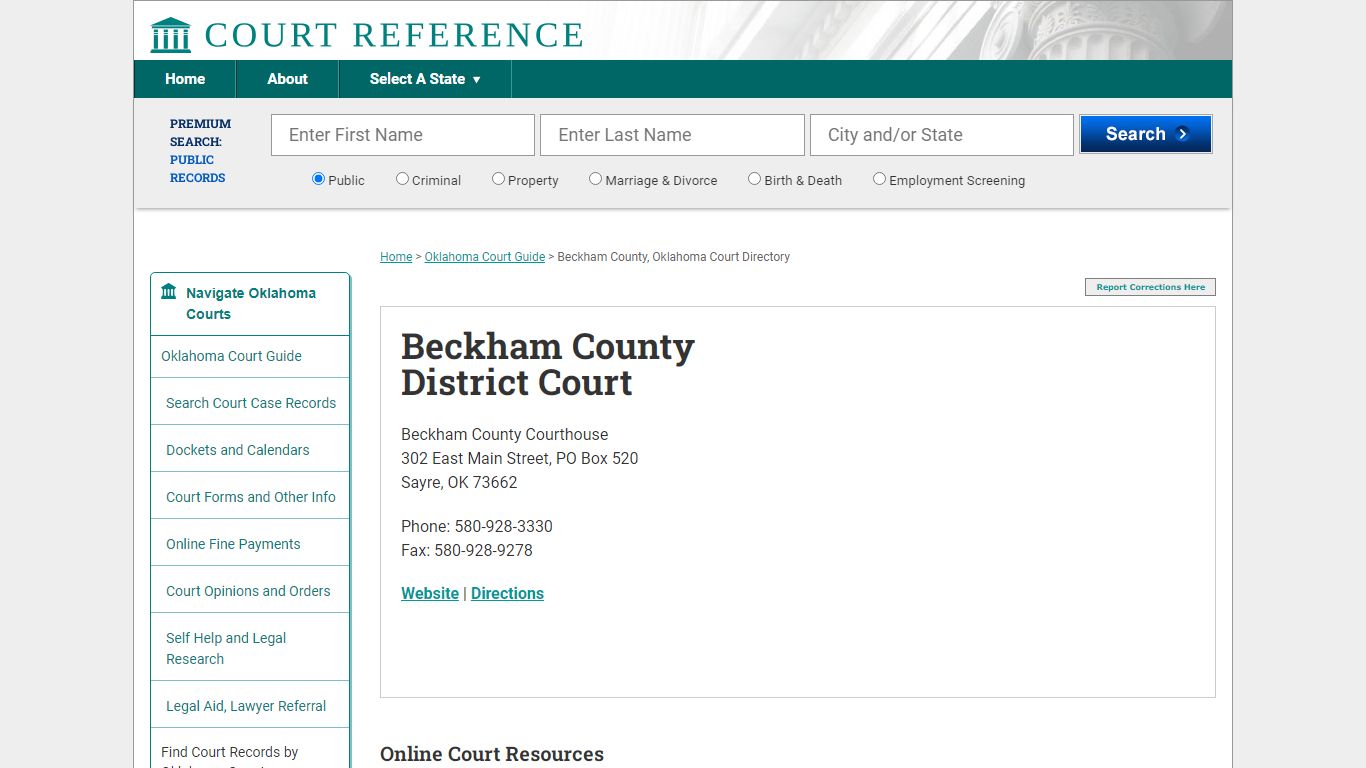Beckham County District Court - Court Reference